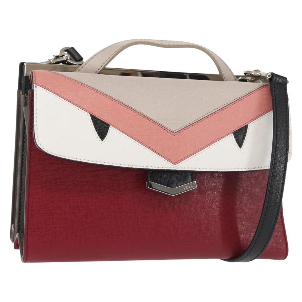 FENDI Demi Jour Bag Bugs Monster Hand Bag Leather Red Silver